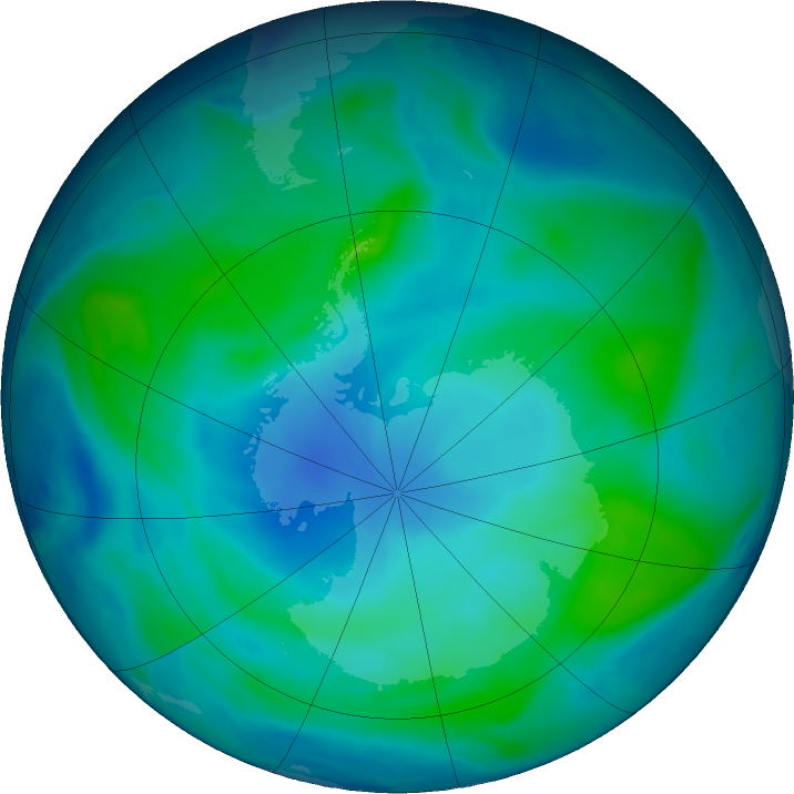 Antarctic ozone map for 22 February 2018